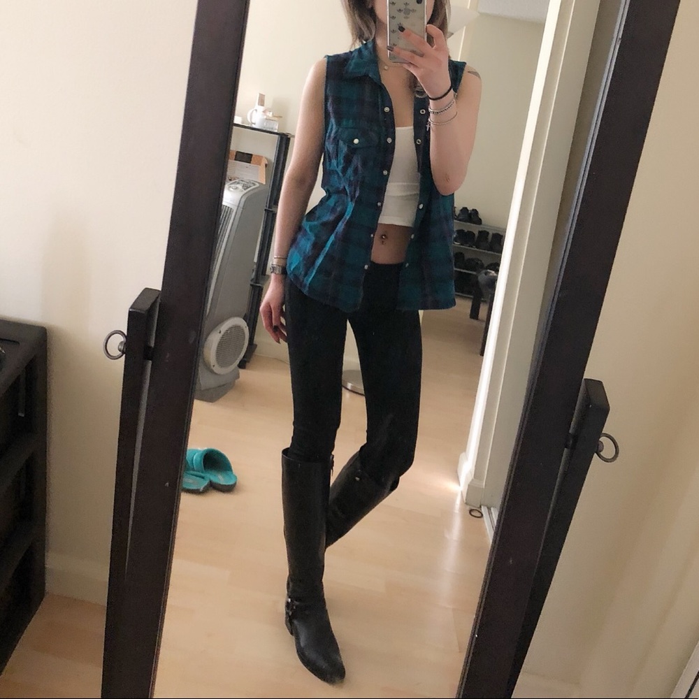 Plaid Teal Cotton Vest Size Small